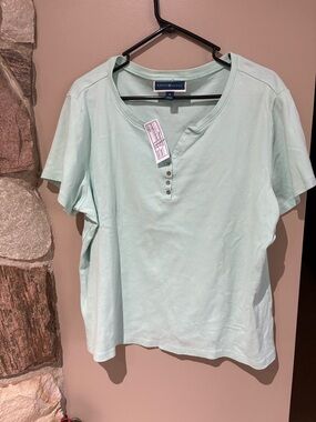 Karen Scott Pale Mint Short Sleeve Henley Tee